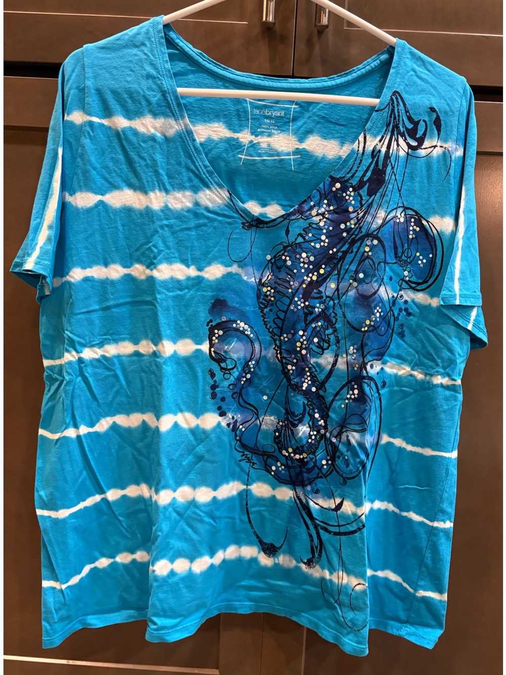 Lane Bryant V-Neck Pima Premium Blend Sea Life Tee Top, 14/16